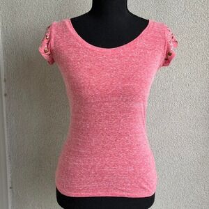 Y2K Grunge Deb Red/Pinkish Studded Short Sleeve Top  Size S